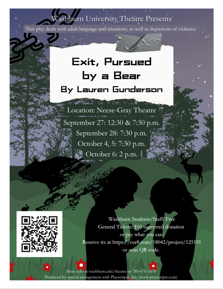 The Washburn Theater Department prepares for its performance of “Exit, Pursued by a Bear” which will take place Sept. 27, 2024. The show has been in the works for just a few weeks. Courtesy of Washburn theater department.